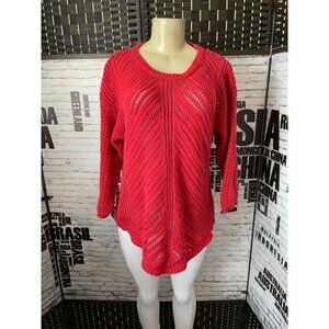 Chelsea & Theodore XXL Red Open Knit Crew Neck 3/4 Sleeve Sweater